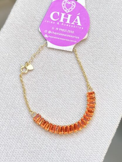 Pulseira Riviera Baguete de Zircônias Laranja