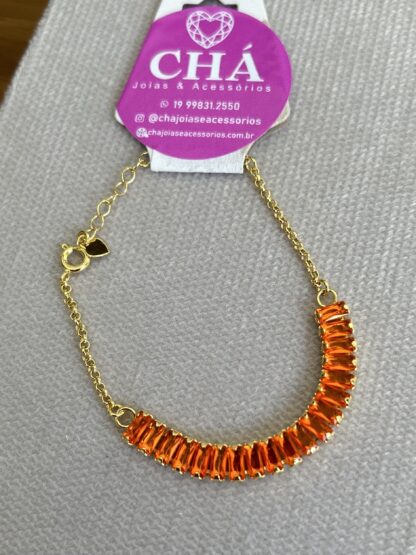 Pulseira Riviera Baguete de Zircônias Laranja - Image 2